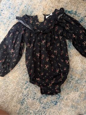 Jamie Kay Black Floral Long-Sleeve Baby Romper